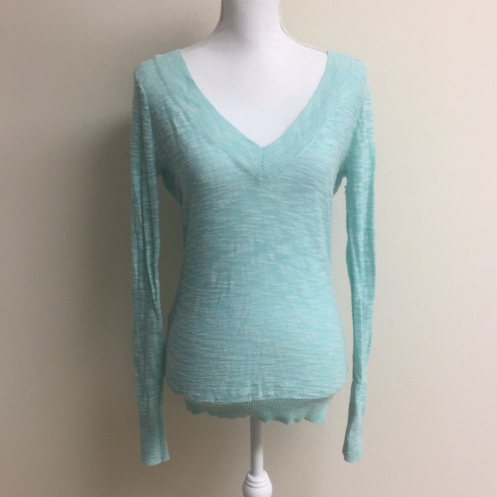 Express v neck sweater in Heathered sea foam green